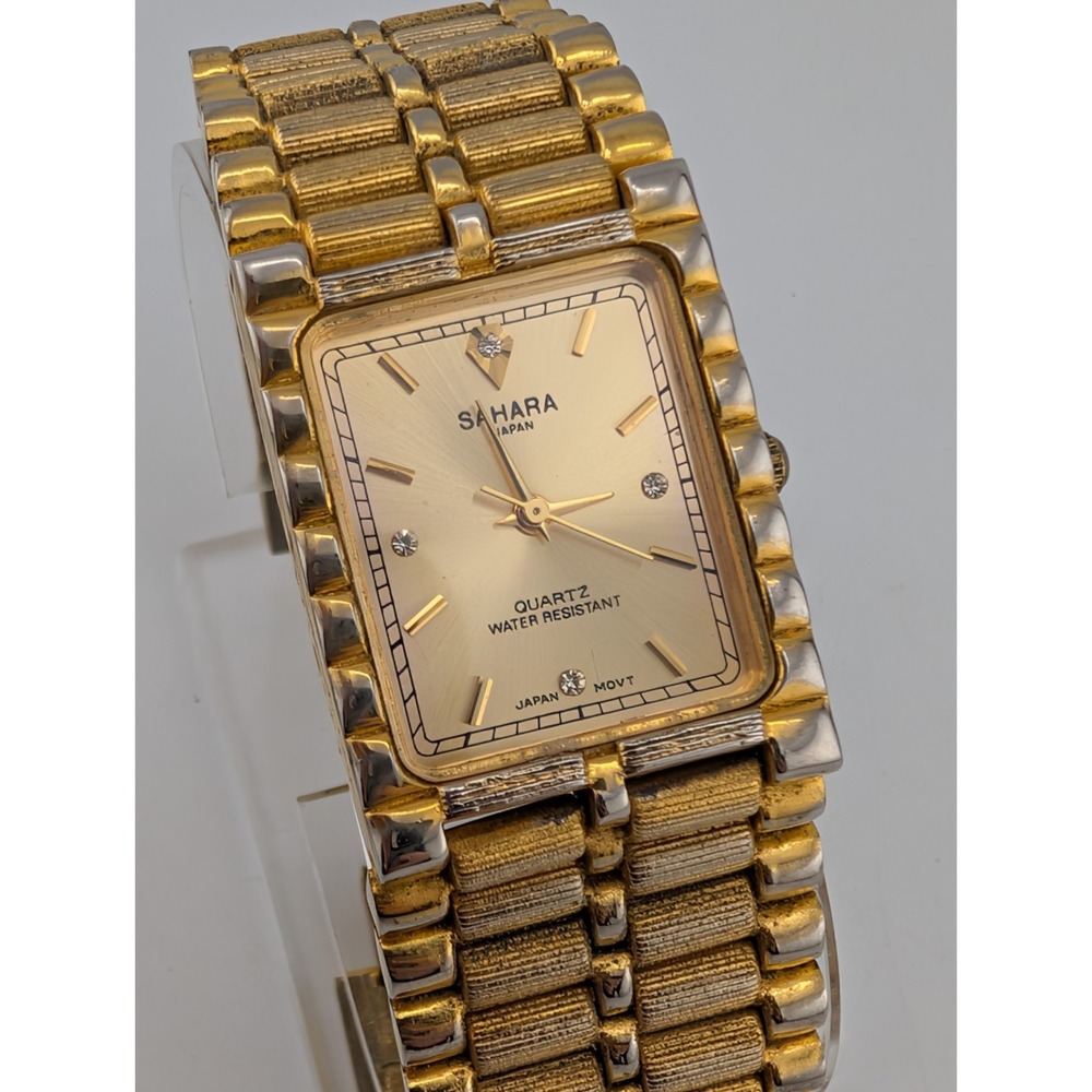 Sahara Men's Tank Watch 25mm Case Gold 7.75" Band- New Battery